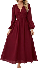Women’s Floral Maxi Dress | V-Neck Long Sleeve Boho Dress