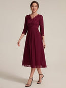 Women’s Lace Chiffon Midi Dress | V-Neck Wedding Guest Dress