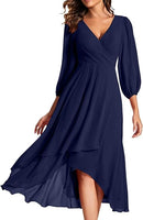 Women’s Chiffon Midi Dress | V-Neck A-Line Wedding Guest Dress