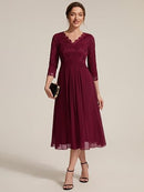 Women’s Lace Chiffon Midi Dress | V-Neck Wedding Guest Dress