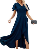 Women’s V-Neck Formal Evening Gown | Ruffle Sleeve Wrap Dress