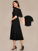 Women’s Chiffon Midi Formal Dress | Floral Appliqué A-Line Dress