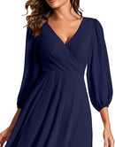 Women’s Chiffon Midi Dress | V-Neck A-Line Wedding Guest Dress