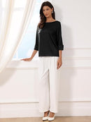 Women’s Satin Blouse | Boat Neck 3/4 Sleeve Work Top