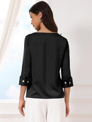 Women’s Satin Blouse | Boat Neck 3/4 Sleeve Work Top