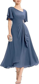 Women’s Chiffon Midi Dress | Crystal A-Line Wedding Guest Dress