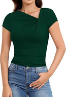 Women’s Asymmetrical Ruched Top | Slim Fit Short Sleeve