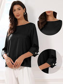 Women’s Satin Blouse | Boat Neck 3/4 Sleeve Work Top