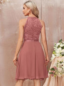 Women’s Halter Lace Chiffon Cocktail Dress | A-Line Ruffle Dress