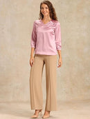 Women’s Satin V-Neck Blouse | 3/4 Sleeve Office Top