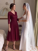 Women’s Lace Chiffon Midi Dress | V-Neck Wedding Guest Dress