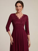 Women’s Lace Chiffon Midi Dress | V-Neck Wedding Guest Dress