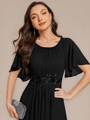 Women’s Chiffon Midi Formal Dress | Floral Appliqué A-Line Dress