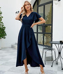 Women’s V-Neck Formal Evening Gown | Ruffle Sleeve Wrap Dress