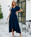 Women’s V-Neck Formal Evening Gown | Ruffle Sleeve Wrap Dress