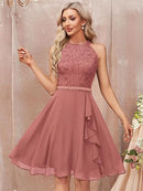 Women’s Halter Lace Chiffon Cocktail Dress | A-Line Ruffle Dress