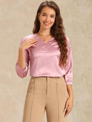 Women’s Satin V-Neck Blouse | 3/4 Sleeve Office Top