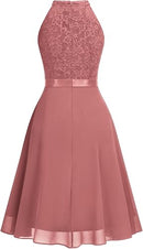 Women’s Halter Lace Chiffon Cocktail Dress | A-Line Ruffle Dress