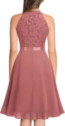Women’s Halter Lace Chiffon Cocktail Dress | A-Line Ruffle Dress
