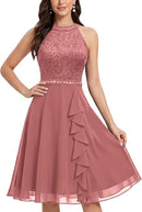 Women’s Halter Lace Chiffon Cocktail Dress | A-Line Ruffle Dress