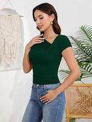 Women’s Asymmetrical Ruched Top | Slim Fit Short Sleeve