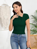 Women’s Asymmetrical Ruched Top | Slim Fit Short Sleeve